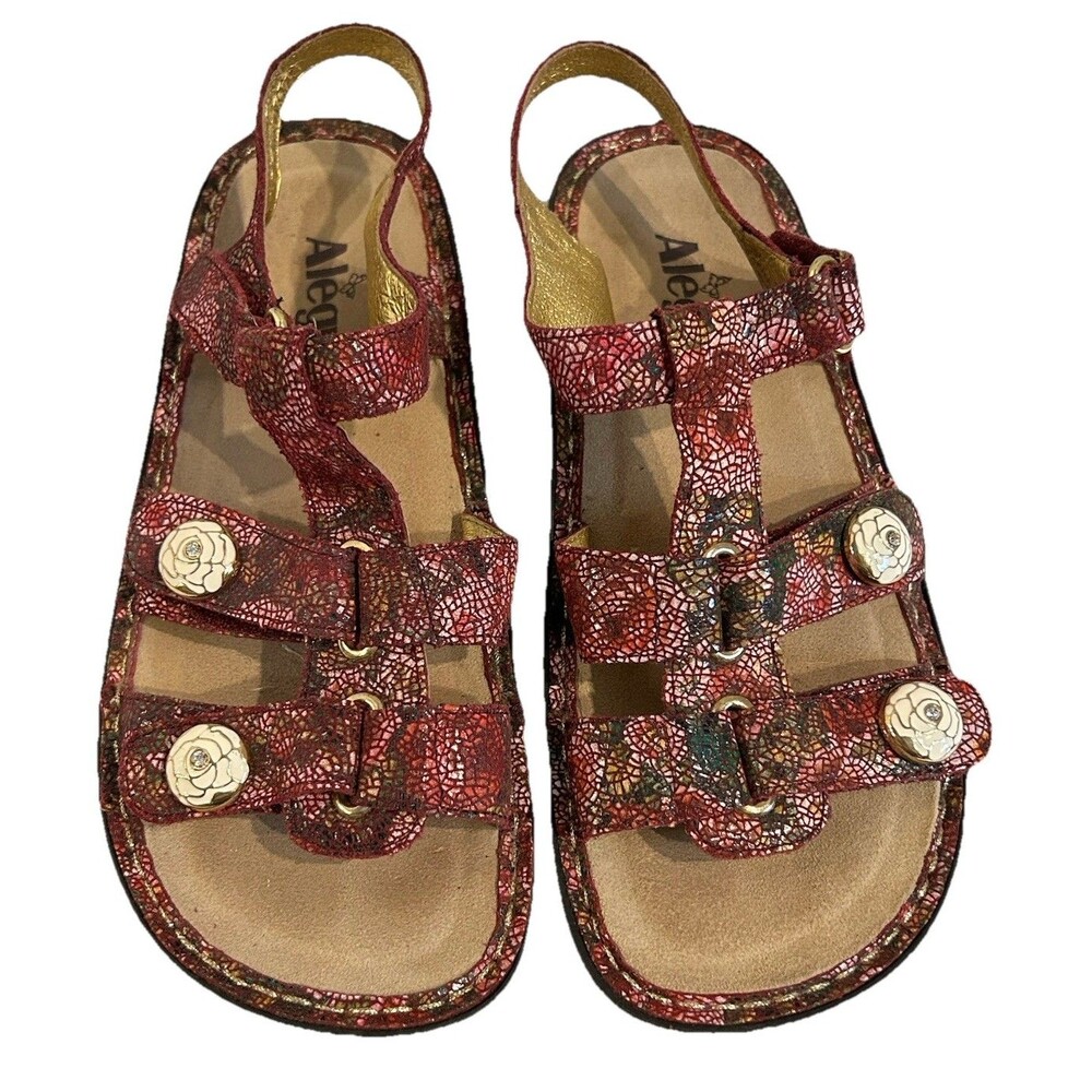 Algeria Kleo Pleasant Garden Floral Leather Open Toe Sandals Pink Women’s 38